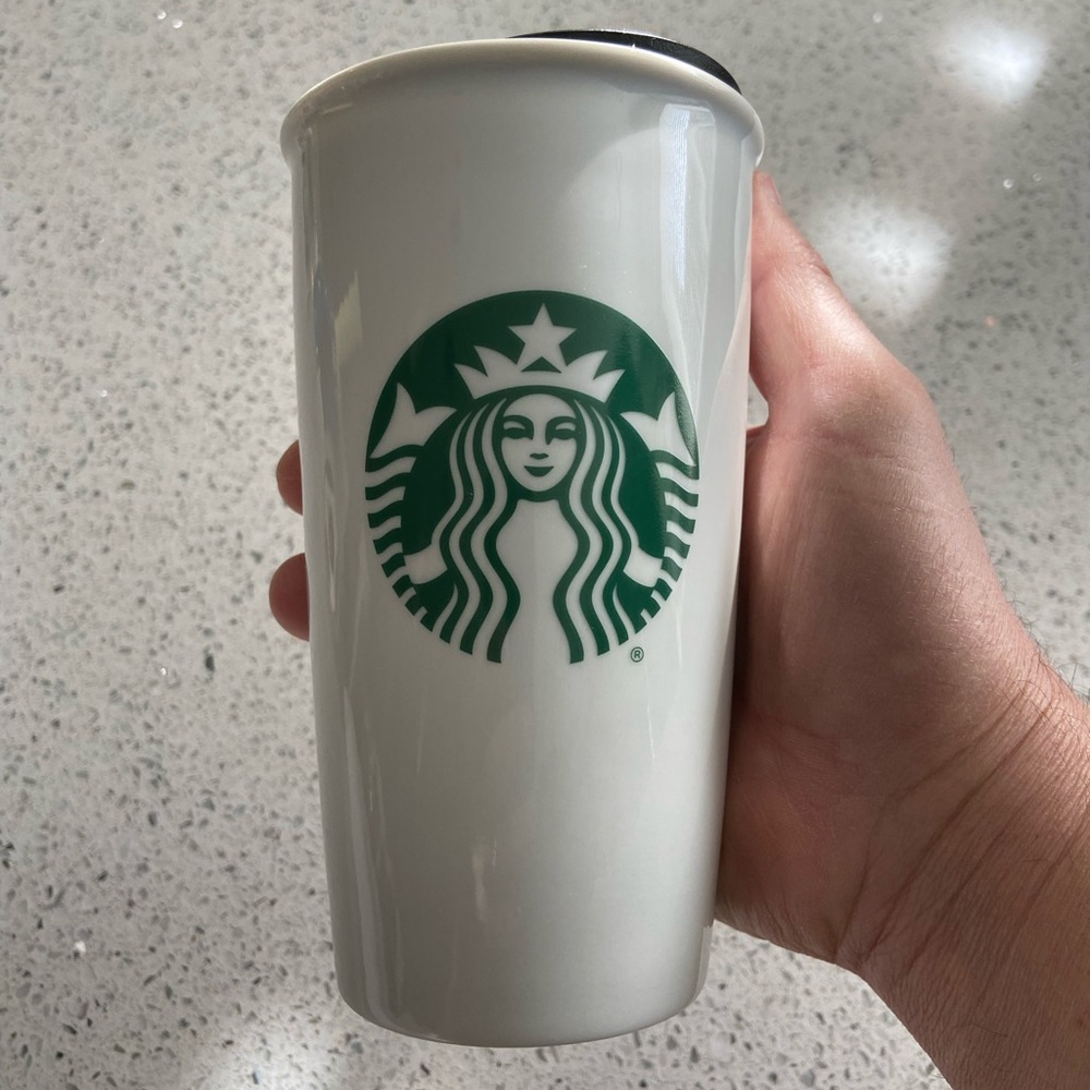 Starbucks Classic Green & White Ceramic Travel Tumbler with Lid